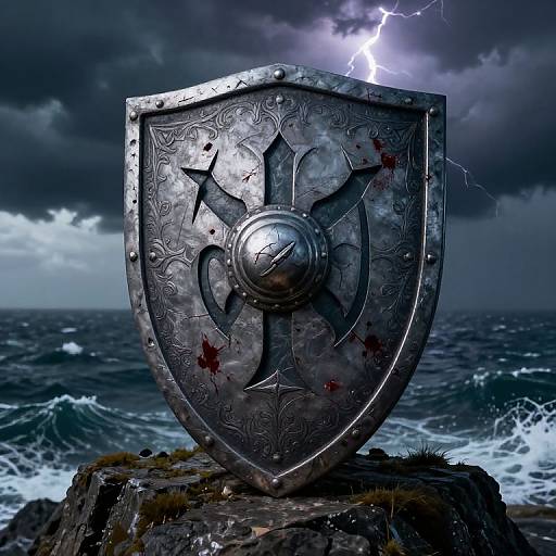 Fehu Viking Shield on Stormy Cliff