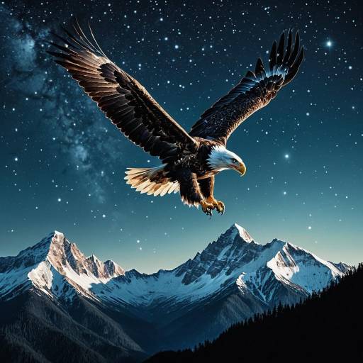 Eagle Soaring Over Snowy Mountains at Twilight