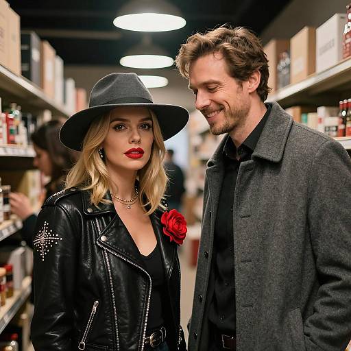 Stylish Couple in Dimly Lit Store