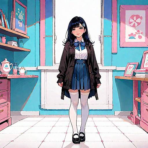 Smiling Anime Girl in School Uniform