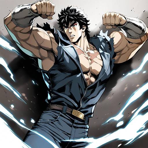 Illustration of Kenshiro, hokuto no ken in the style of Kani biimu