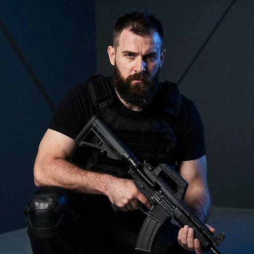 Crouched Soldier in Blue Lighting