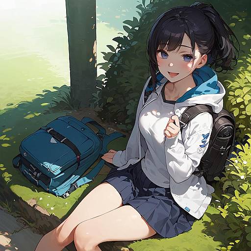 Anime Girl in Sunlit Outdoor Setting