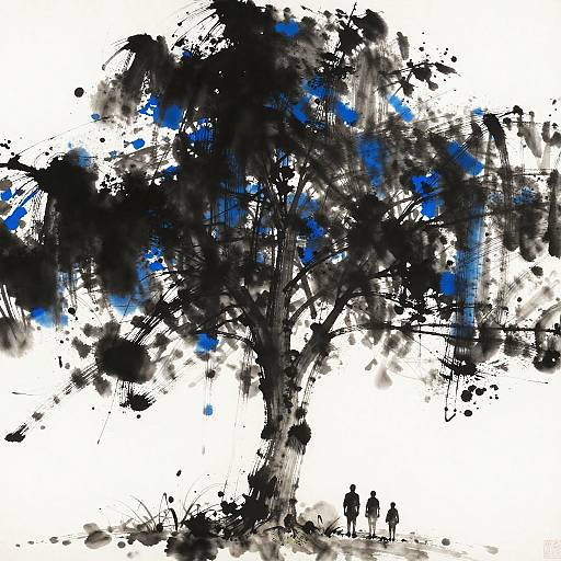 Abstract Ink Tree with Silhouettes