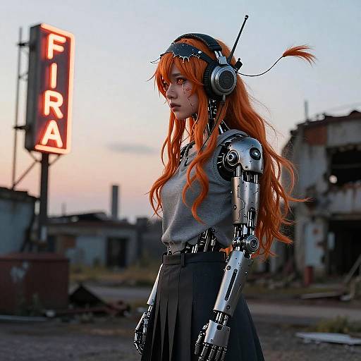 Melancholic Android Cowboy Shot