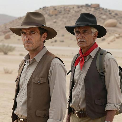 Adventurous Duo in Desert Terrain