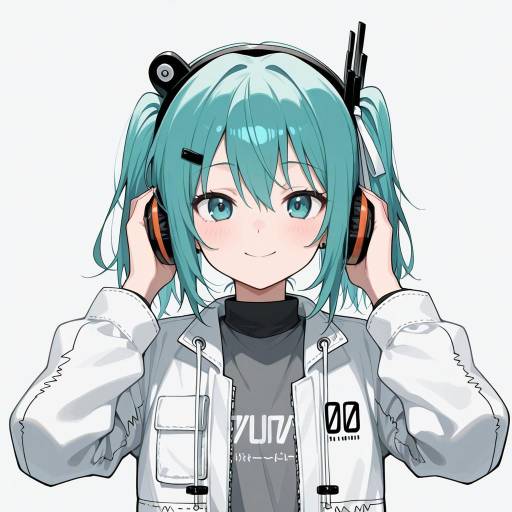 Cheerful Girl with Aqua Hair and Headphones