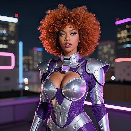 Afro-Futurist Woman in Neon City