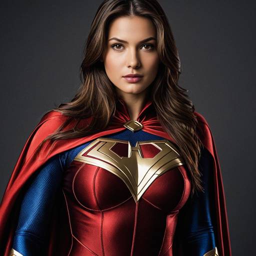 Woman in Superhero Costume with Red Cape