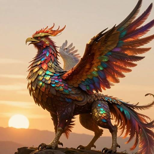 Mythical Phoenix and Griffin in Twilight