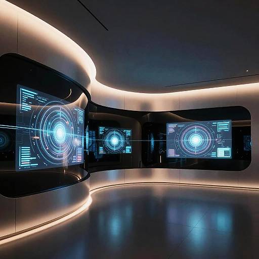 Futuristic Room with Interactive Holographic Displays