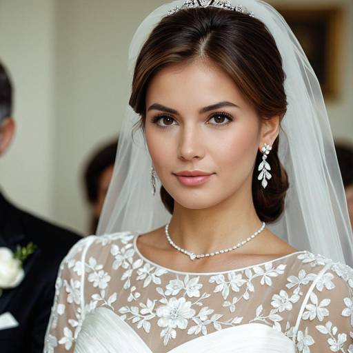 Elegant Bride in White Embroidered Wedding Dress