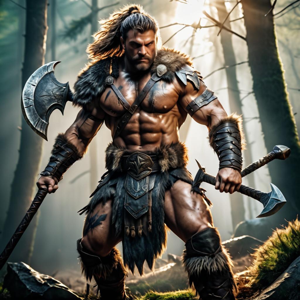 Fierce Barbarian Warrior in Forest