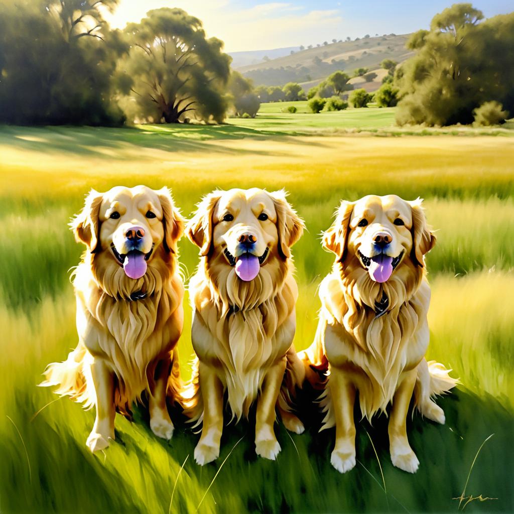 Majestic Golden Retrievers in Meadow