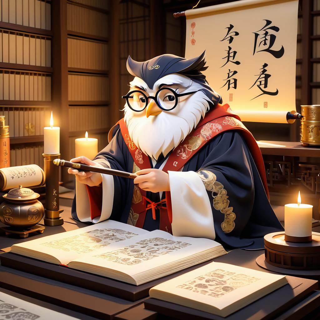 Wise Owl Scholar in a Tranquil Study