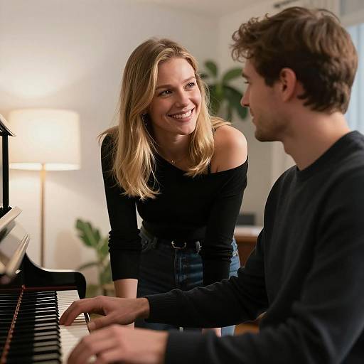 Intimate Piano Conversation Under Soft Lighting