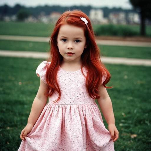 Little Girl with Red Hair in Pink Dress