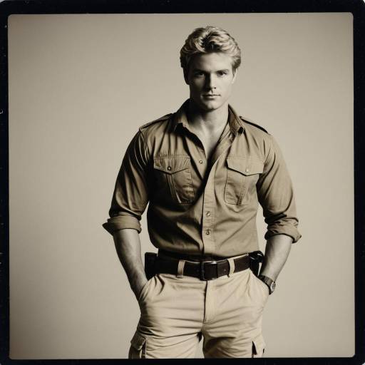 Man in Khaki Outfit with Muscular Build