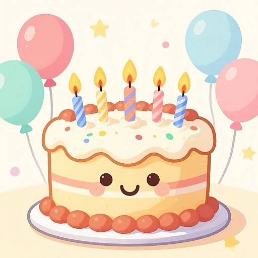 Joyful Birthday Cake Cartoon
