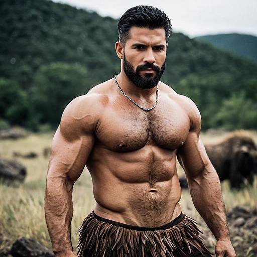 Muscular Caveman Man in Nature
