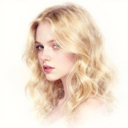 Digital portrait of a blonde woman with wavy hair, light skin, pink lips, and soft expression, set against a white background.