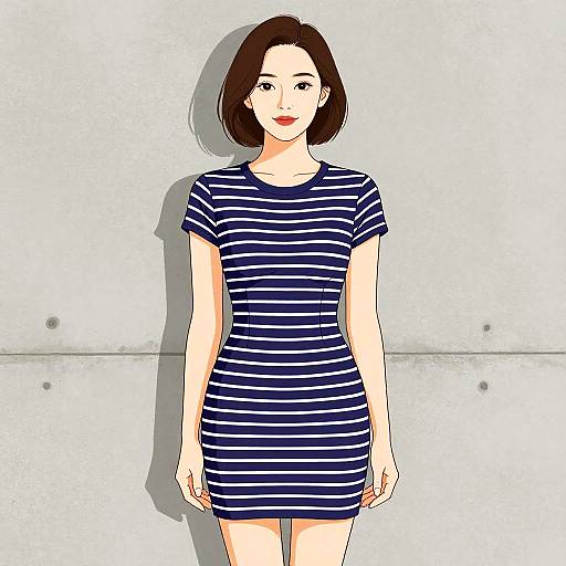 Woman in Striped Navy Mini Dress