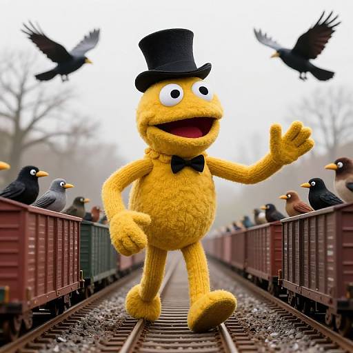 Colossal Yellow Sock Puppet on Tracks