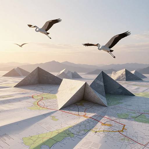 Origami Mountains and Migratory Herons
