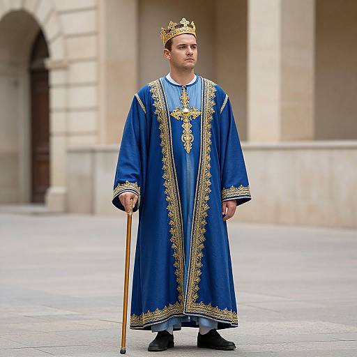 Regal Man in Blue Embroidered Robe