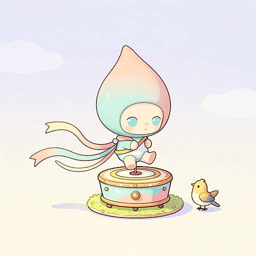 Teardrop-Head Alien on Pastel Music Box