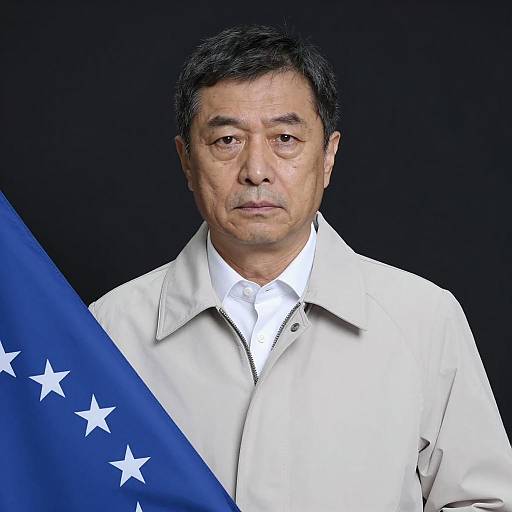 Middle-Aged Man with Blue Flag Portrait
