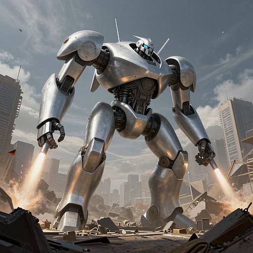 Giant Silver Robots Missile Assault