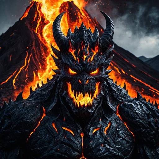 Volcanic Fire Demon with Molten Lava Background