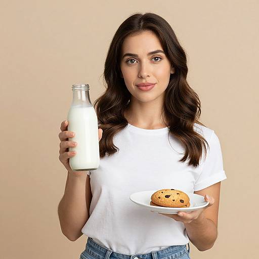 Woman Holding Milk and Cookie Plate