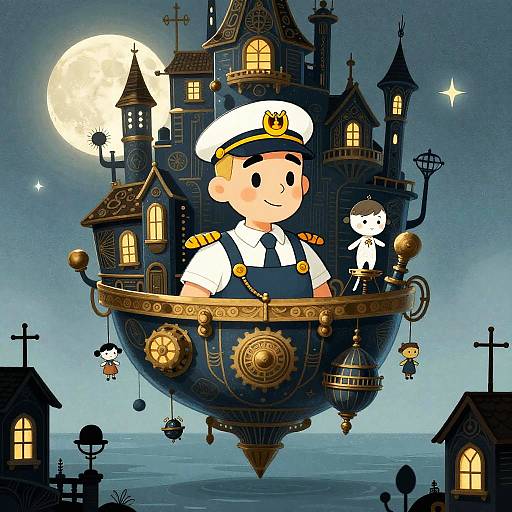 Steampunk Airship Captain at Twilight