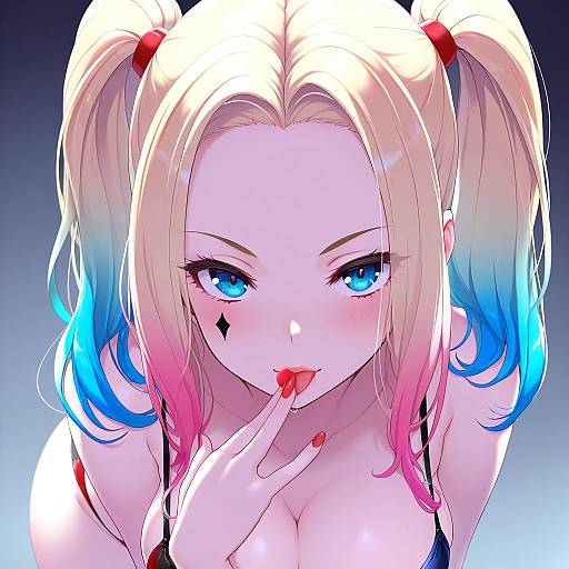 Illustration of Harley quinn, dc comics in the style of Sora to umi