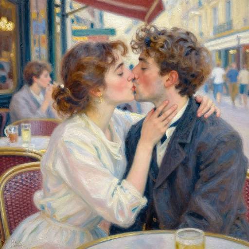Passionate French Kiss at Vintage Café