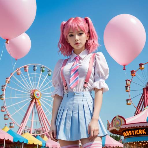 Whimsical Anime Doll at Amusement Park