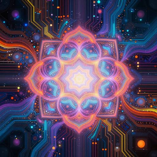 Psychedelic Futuristic Circuit Mandala