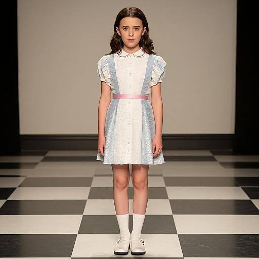 Girl in Eleven Costume on Checkered Floor
