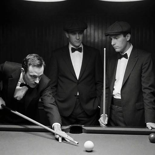 Vintage Pool Hall Gathering in Monochrome