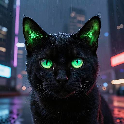 Cyberpunk Neon Cat with Glowing Ears