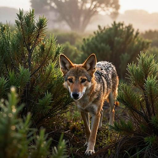 Dingo in Misty Dawn Bushland