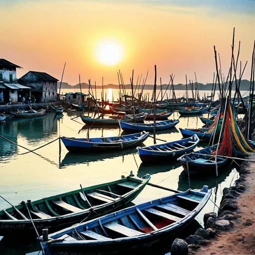 Traditional Fishing Boats at Sunset Lagoon