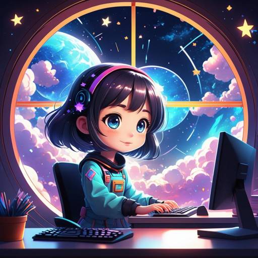 Excited Chibi Girl in Cosmic Setting Excited Chibi Girl in Cosmic Setting