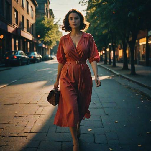 Woman Walking on Autumn City Street