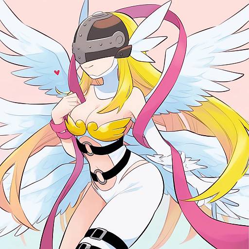 Illustration of Angewomon, digimon in the style of Tsunoji