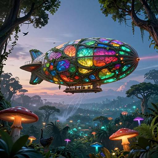Bioluminescent Organic Airship in Jungle