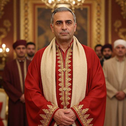 Distinguished Man in Red Embroidered Robe