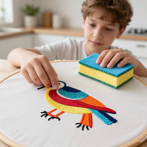 Teenager Cleaning Kitchen with Vibrant Paste